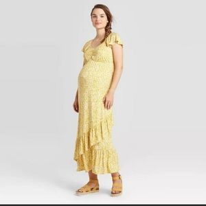 Maternity Floral Print Short Sleeve Knit Maxi Dres